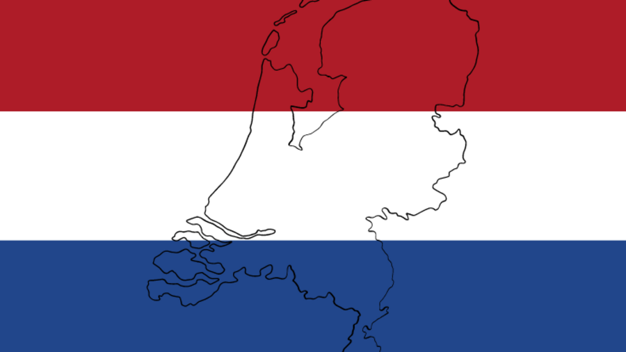 Flagge der Niederlande mit Umriss des Landes