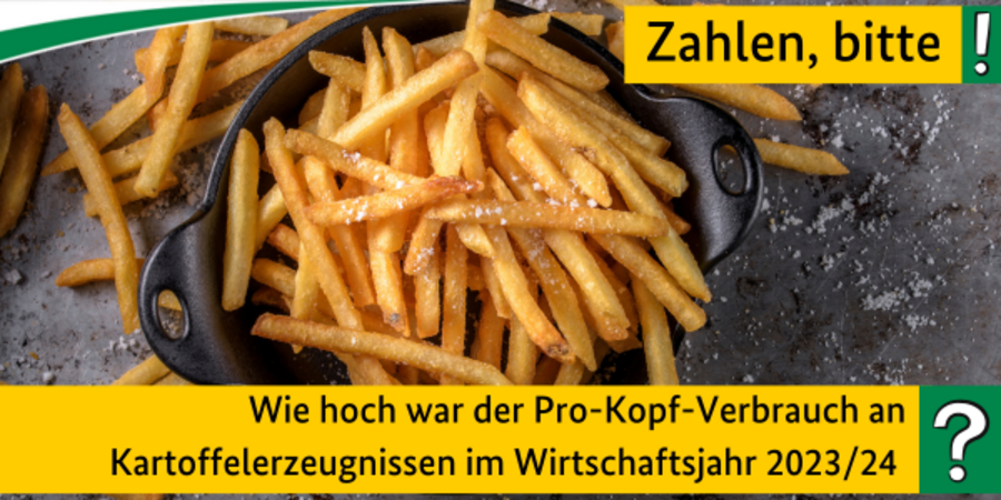 Quiz Zahlen bitte! Wie hoch war der Pro-Kopf-Verbrauch an Kartoffelerzeugnissen im Wirtschaftsjahr 2023/24?