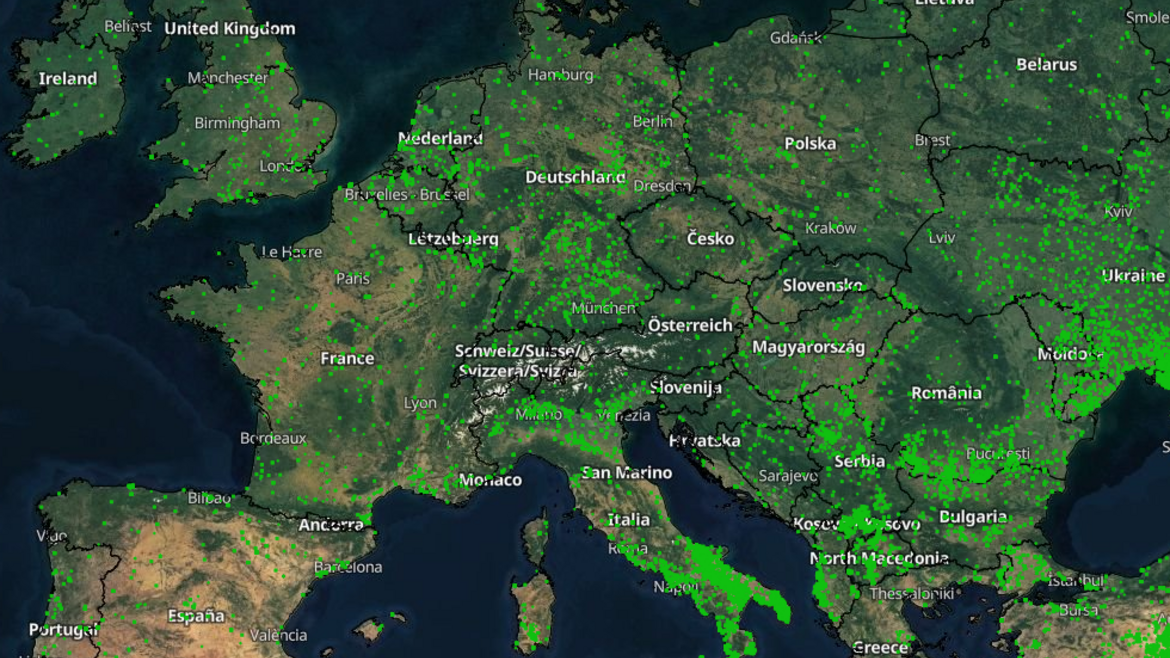 Zu sehen ist eine Satellitenkarte von Europa mit Waldbränden im September 2023