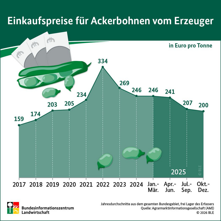Infografik: Einkaufspreise für Ackerbohnen vom Erzeuger
