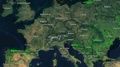 Zu sehen ist eine Satellitenkarte von Europa mit Waldbränden im März 2023