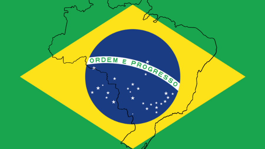 Flagge Brasiliens mit Umriss des Landes