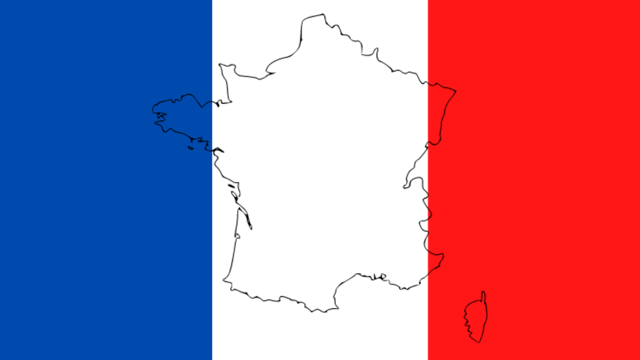 Nationalflagge Frankreich mit Länderumriss des Landes.