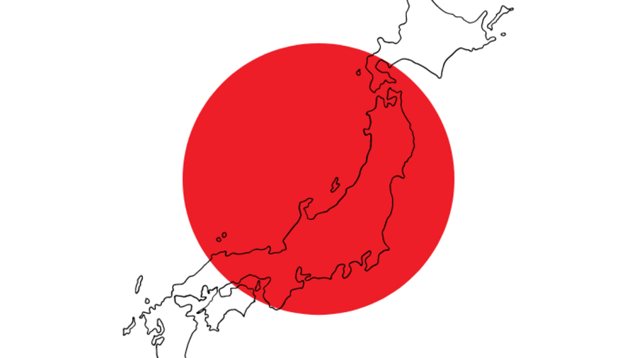 Flagge Japans mit Umriss des Landes