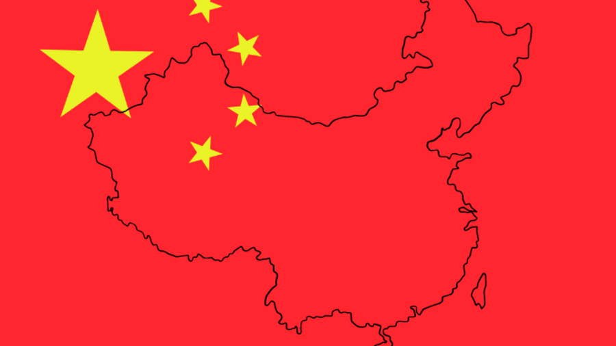 Fahne Chinas mit Umriss des Landes
