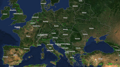 Zu sehen ist eine Satellitenkarte von Europa mit Waldbränden im Januar 2026