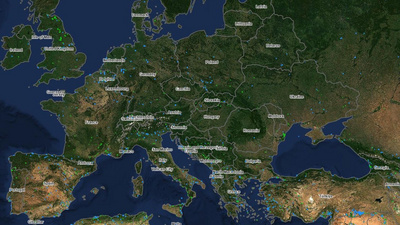 Zu sehen ist eine Satellitenkarte von Europa mit Waldbränden im Januar 2026